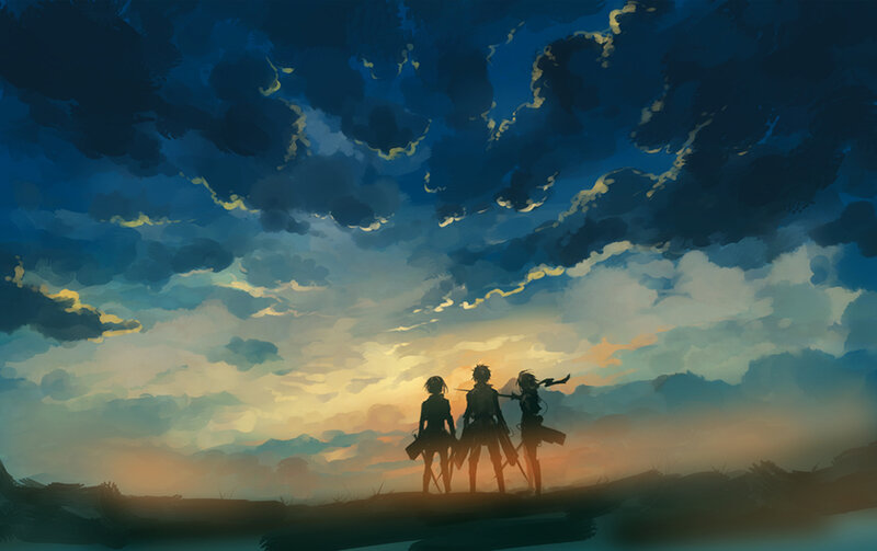 Three Silhouetted Figures — Blue