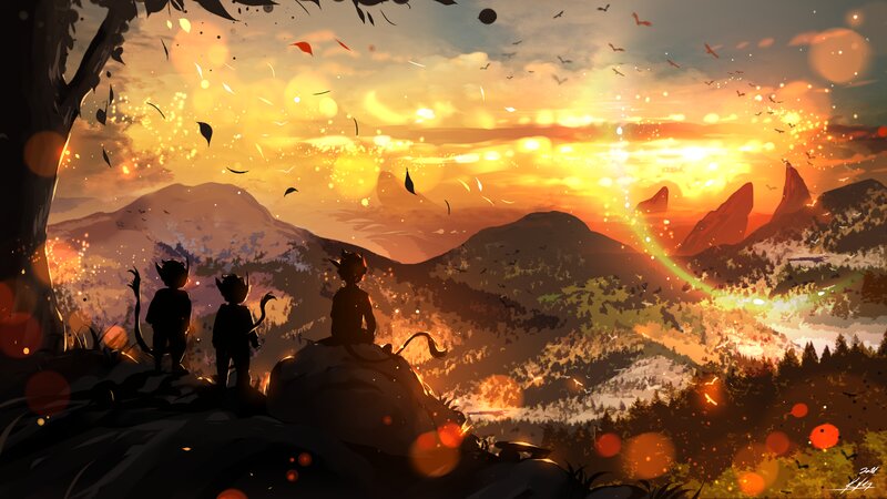 Three Silhouetted Figures — Orange, Dramatic