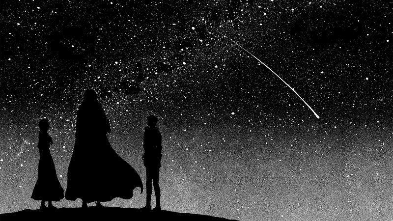 Three Silhouettes Watching Meteor