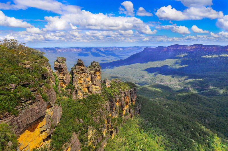Three Sisters Rock Formation — Blue, Serene