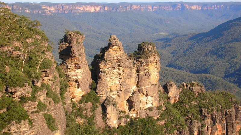 Three Sisters Rock Formation — Green, Serene, Afternoon