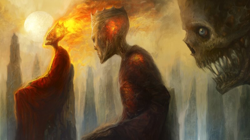Three Skeletal Figures — Orange