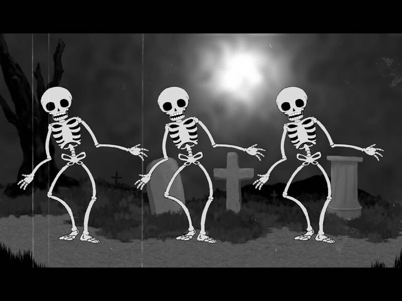 Three Skeletons Dancing — Black