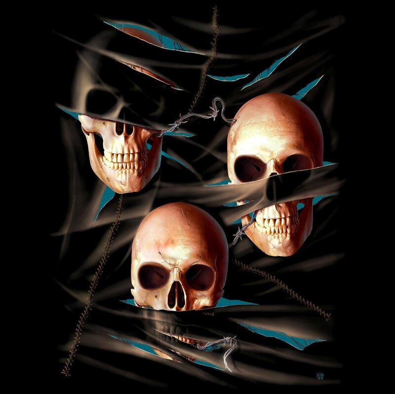 Three Skulls in Dark Fabric