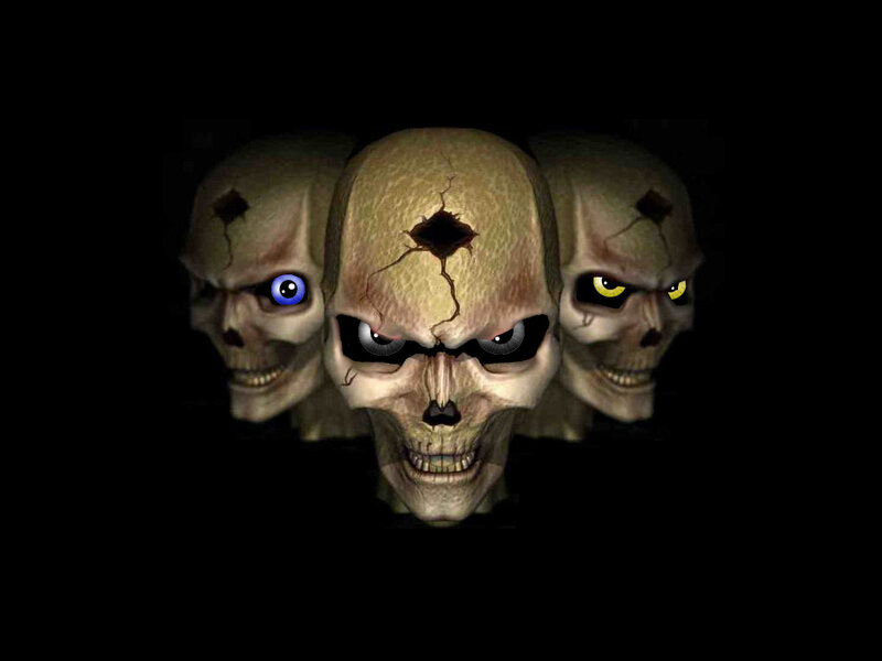 Three Skulls with Glowing Eyes — Black, Dark, Ominous