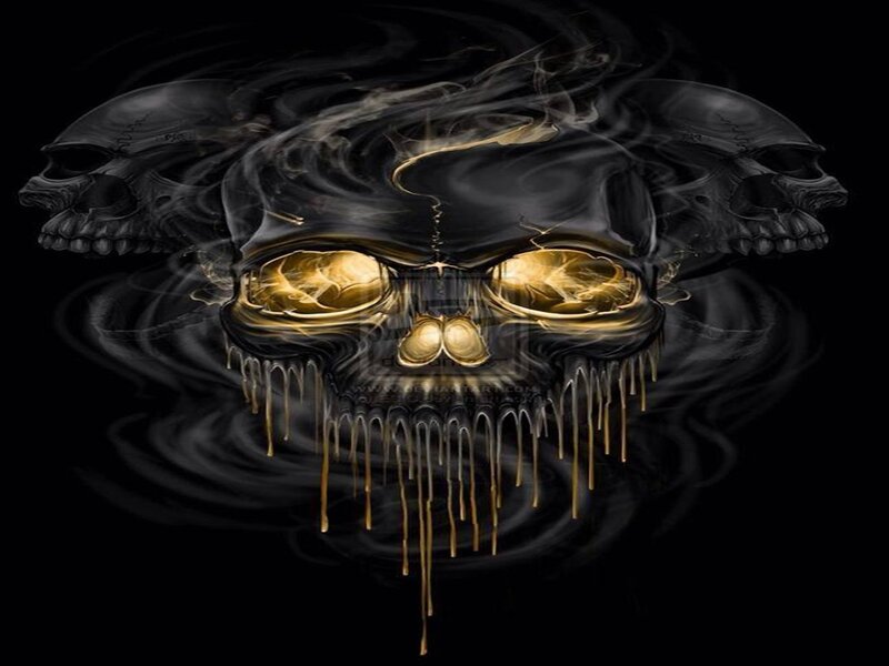 Three Skulls with Gold Eyes