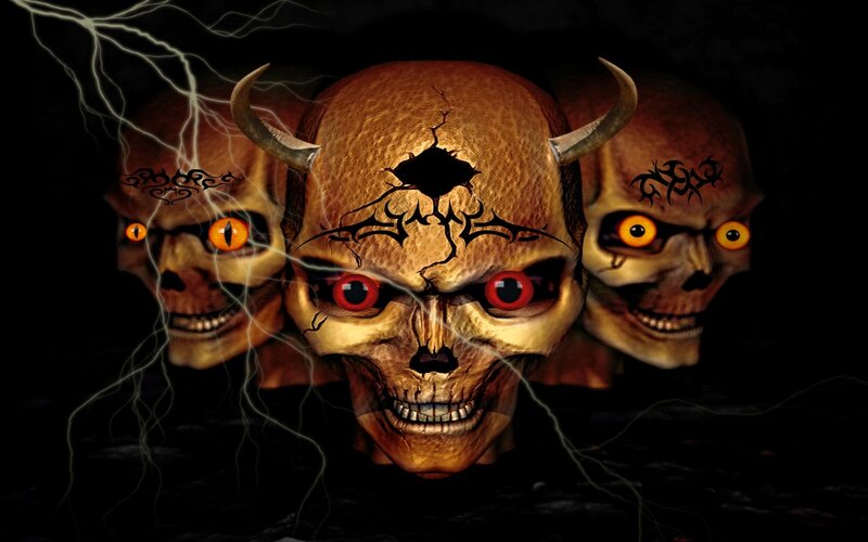 Three Skulls with Horns