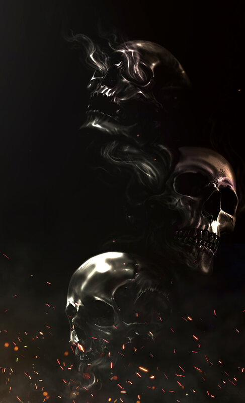 Three Skulls with Smoke