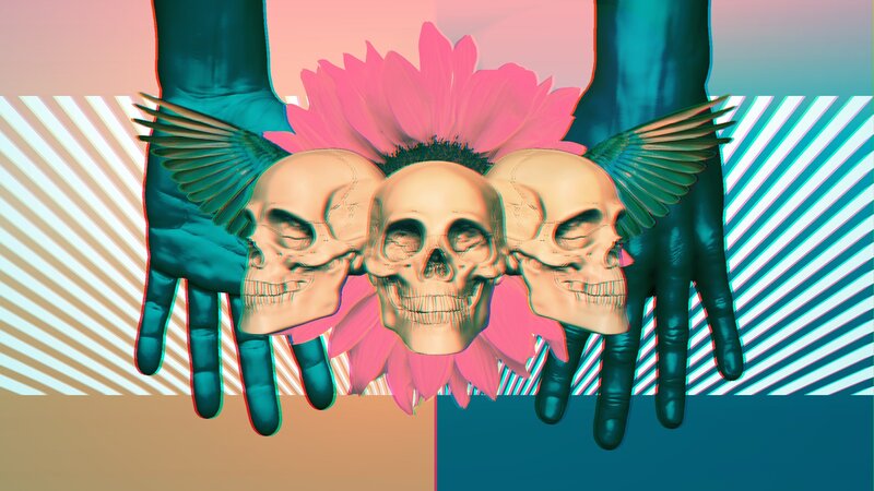 Three Skulls with Wings — Pink