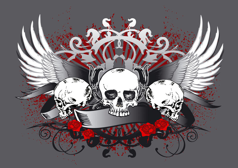 Three Skulls with Wings