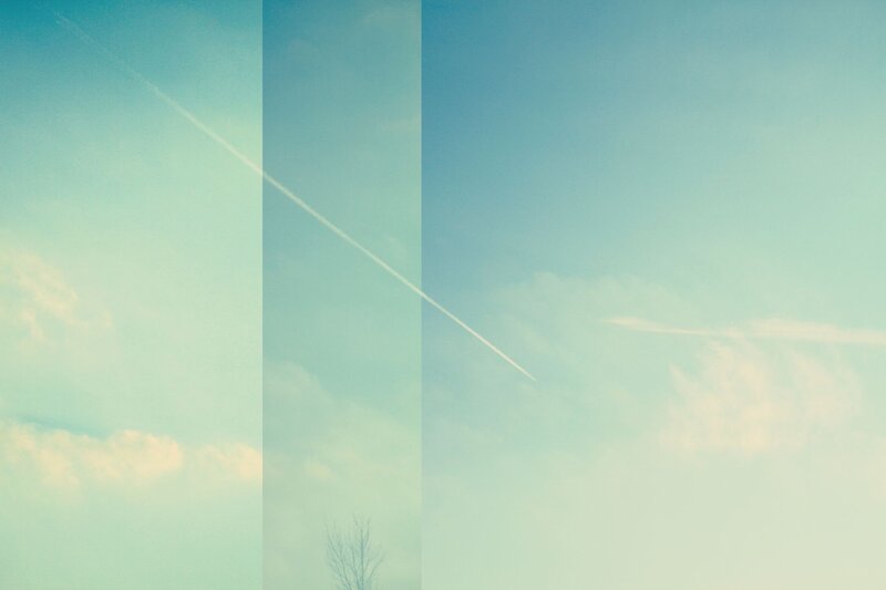 three sky panels with contrails