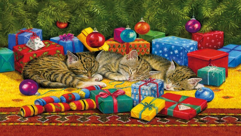 Three Sleeping Kittens — Green