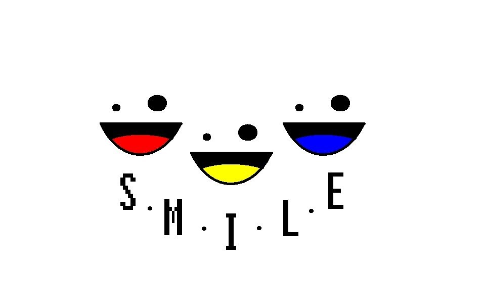 three smiling faces with colored mouths