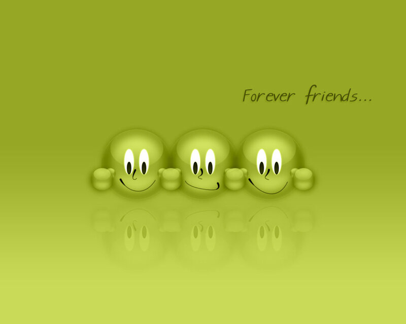 three smiling friends
