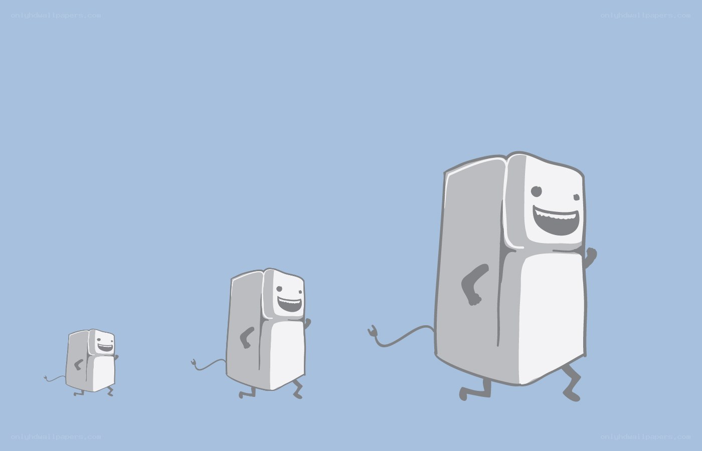 three smiling refrigerators