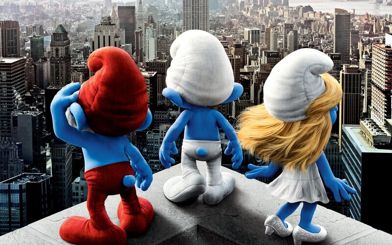 Three Smurfs on Rooftop — Blue, Adventurous, Afternoon