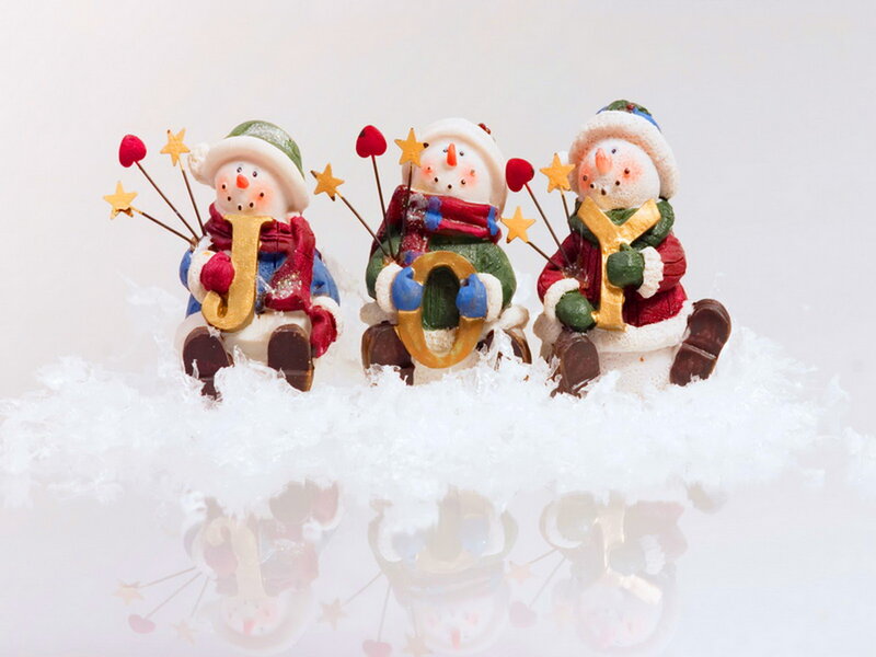 Three Snowman Figurines — White, Festive, Winter, Photograph