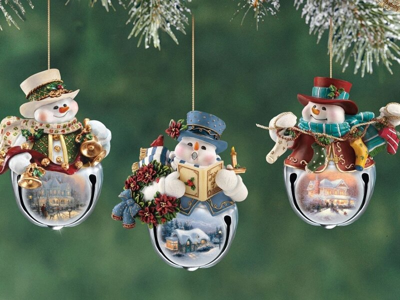 Three Snowman Ornaments — White