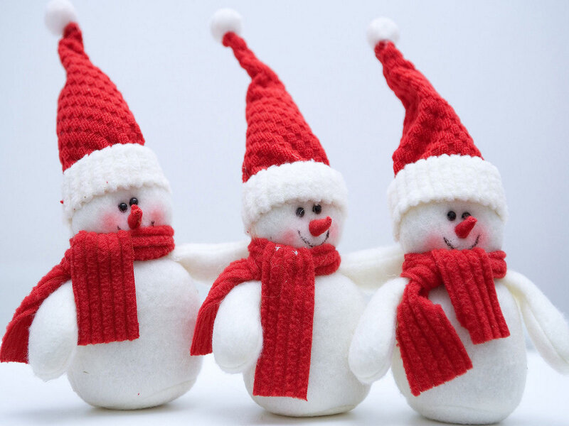 Three Snowmen Figurines — Red, Festive