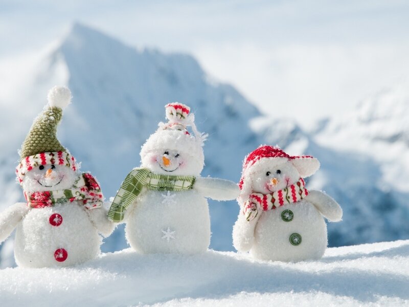 Three Snowmen in Snow