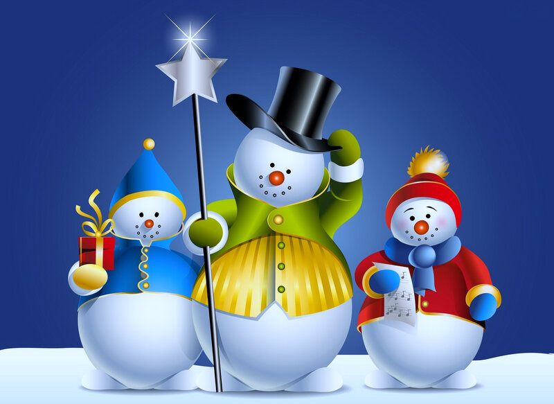 Three Snowmen in Winter — Blue
