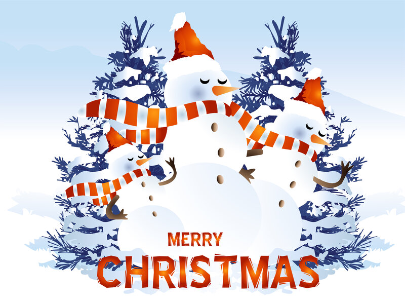 Three Snowmen in Winter — White, Festive