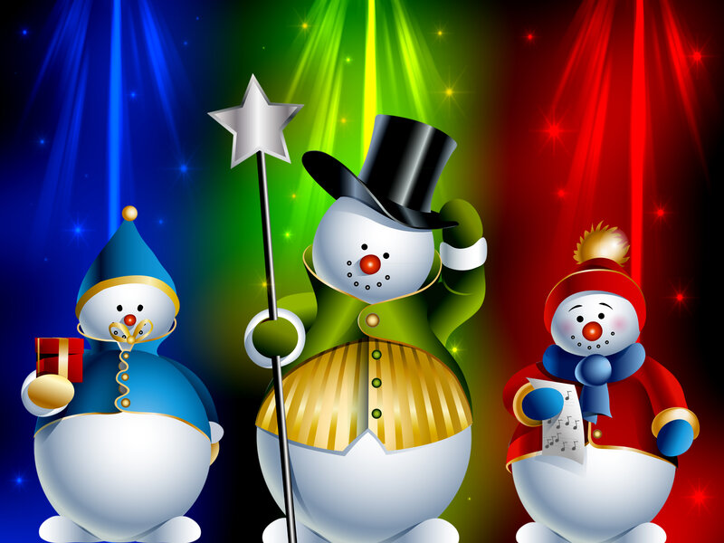 Three Snowmen on Stage