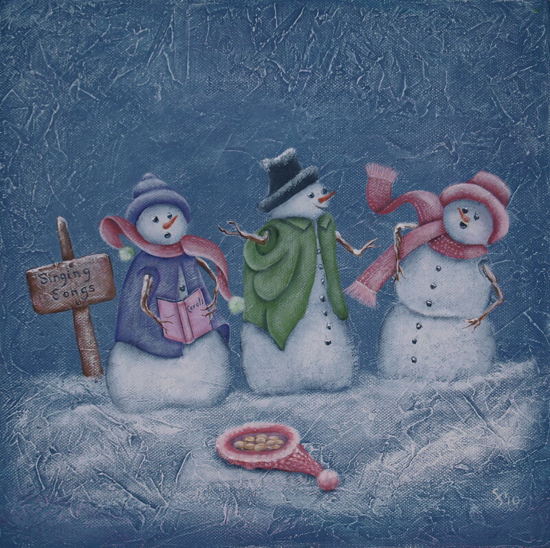 Three Snowmen Singing — Blue