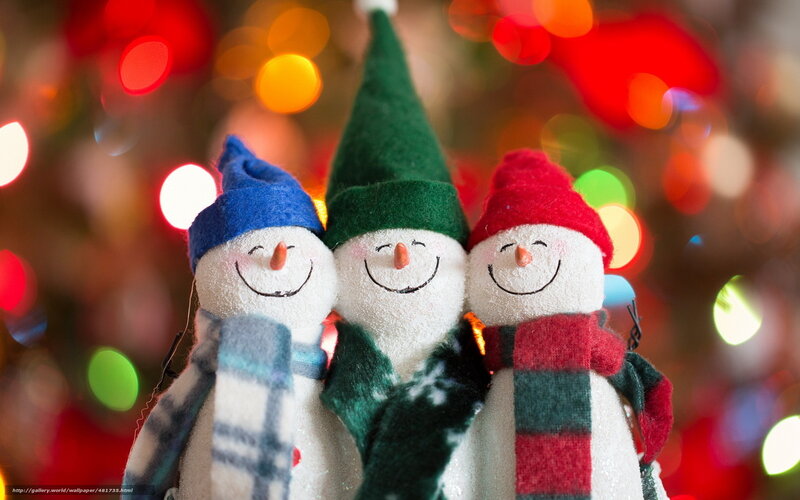 Three snowmen with festive lights