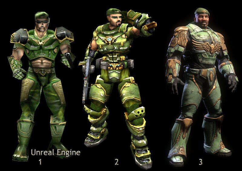 three soldier models in green armor
