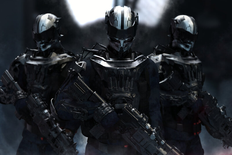 Three Soldiers in Armor — Black