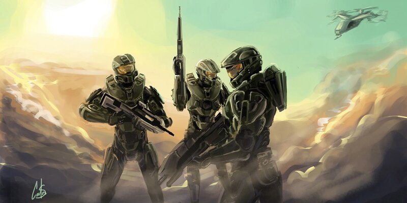 Three Soldiers in Armor — Green, Dramatic