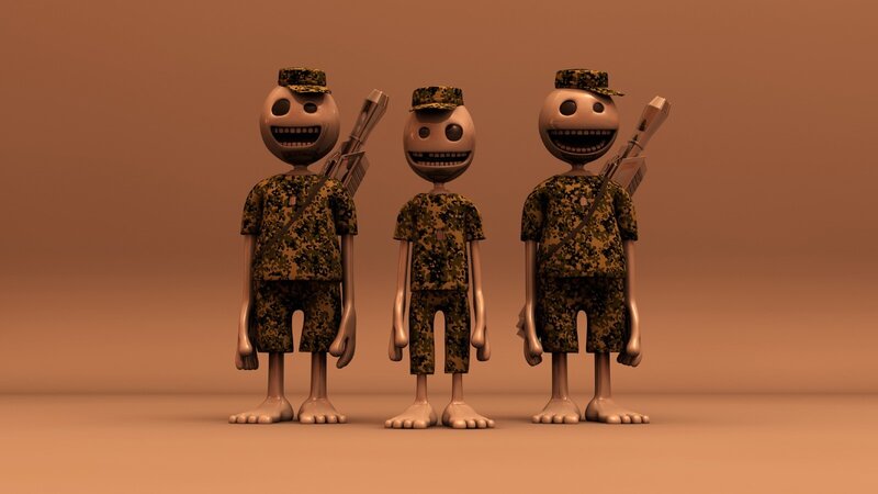 Three Soldiers in Camouflage — Brown