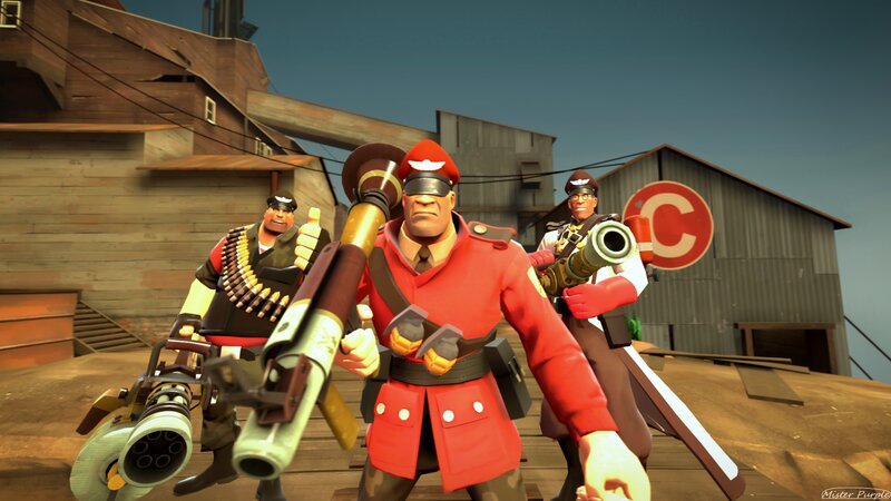 Three Soldiers with Weapons — Red