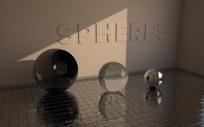Three Spheres on Tiled Floor