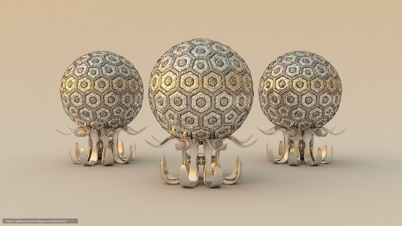 three spherical sculptures