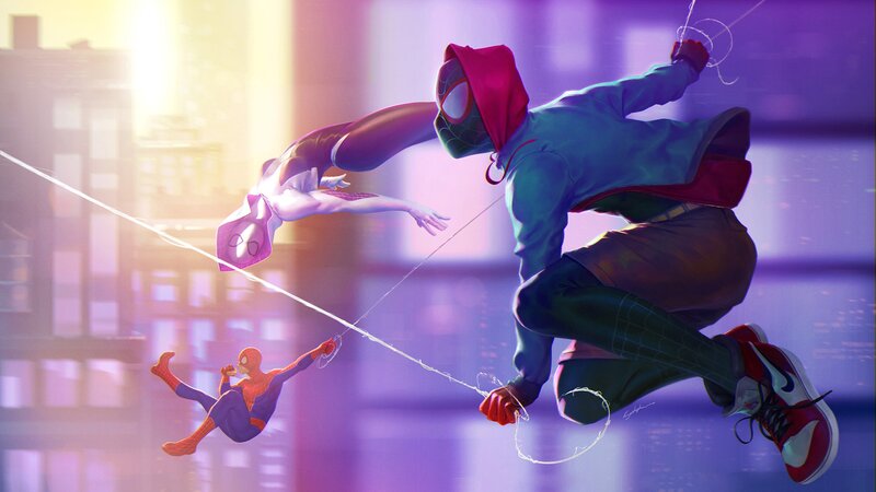 Three Spider-heroes in Action — Purple