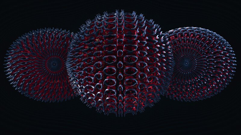 Three Spiky Spheres — Red