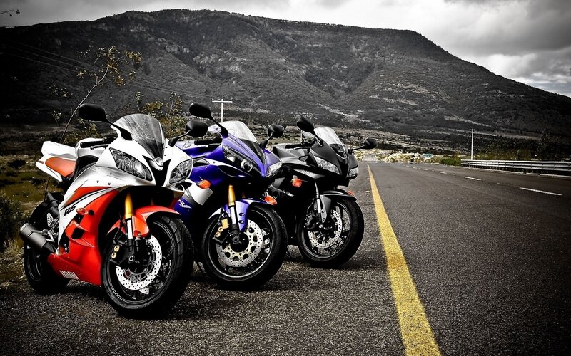 Three Sport Motorcycles — Black, Dramatic, Afternoon