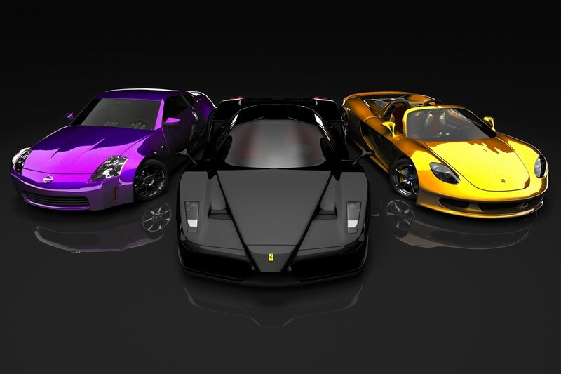 Three sports cars in vibrant colors
