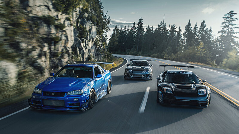 Three Sports Cars on Road