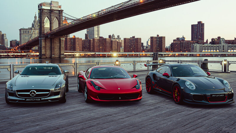 Three Sports Cars — Red, Dramatic