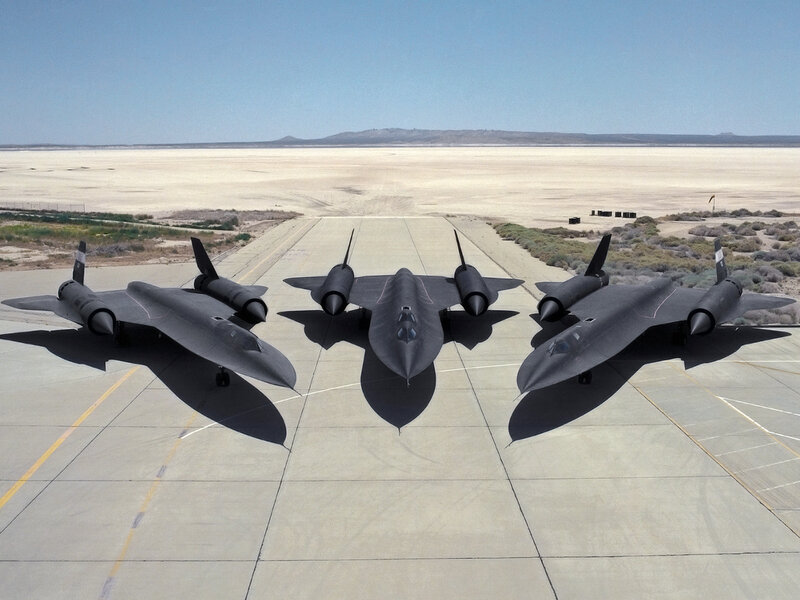 Three SR-71 Blackbirds on a runway