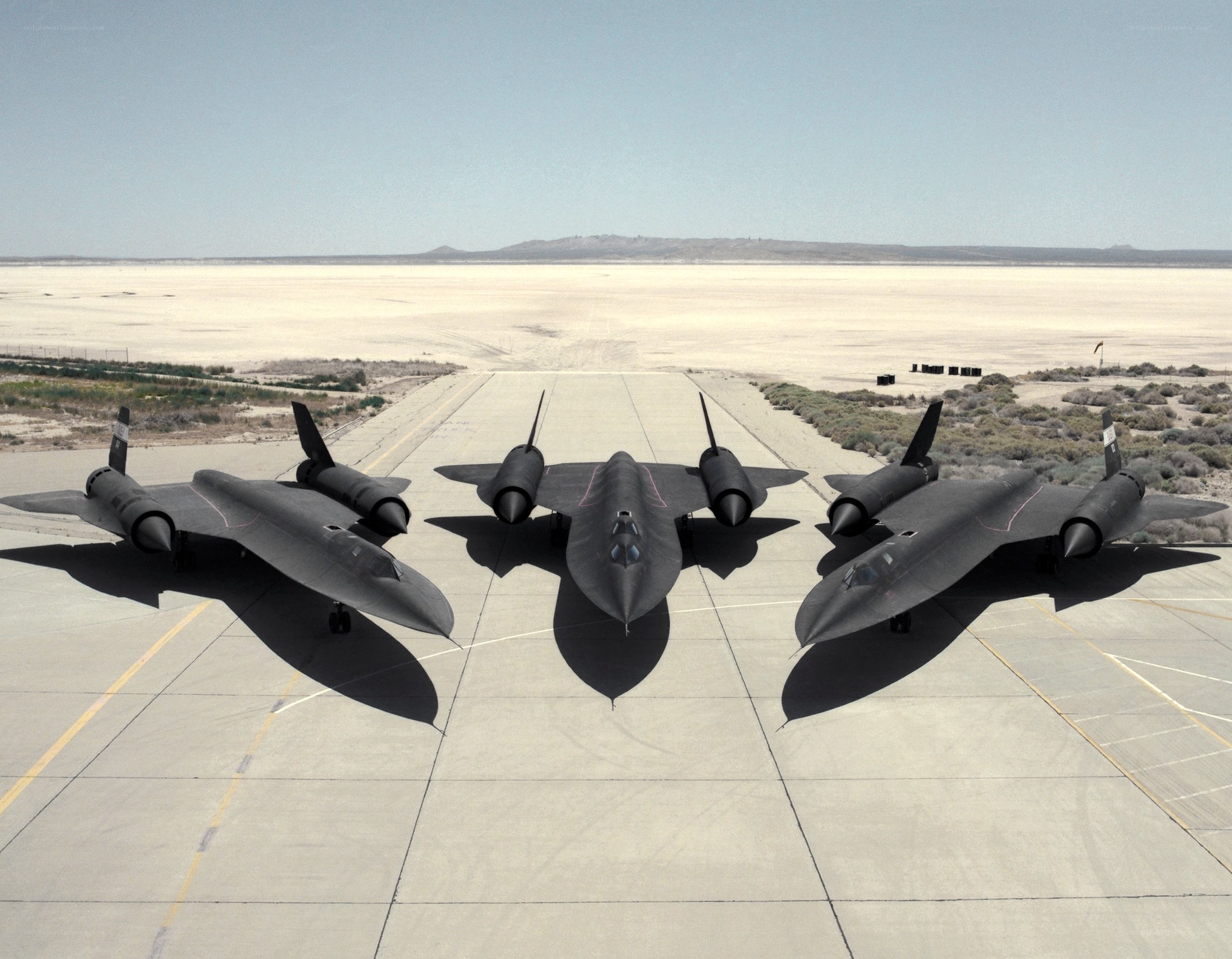 Three SR-71 Blackbirds on a runway