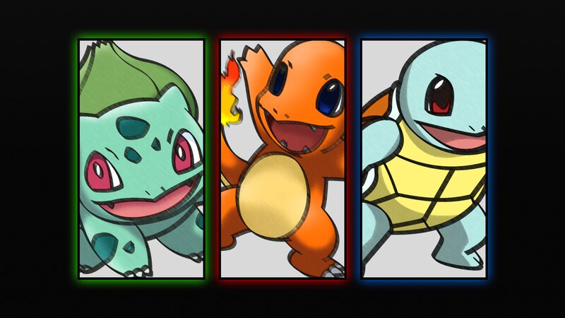 Three Starter Pokémon — Green, Playful, Anime
