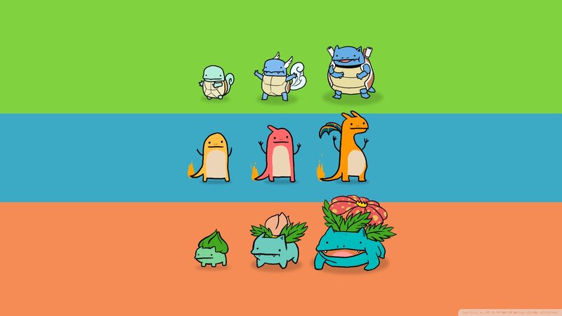 Three Starter Pokémon — Green, Playful