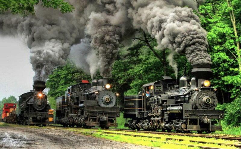 Three Steam Trains — Green