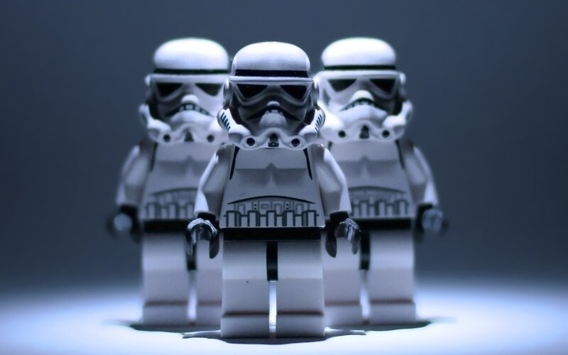 Three Stormtrooper Figures — White, Dramatic, Photograph, Figurines