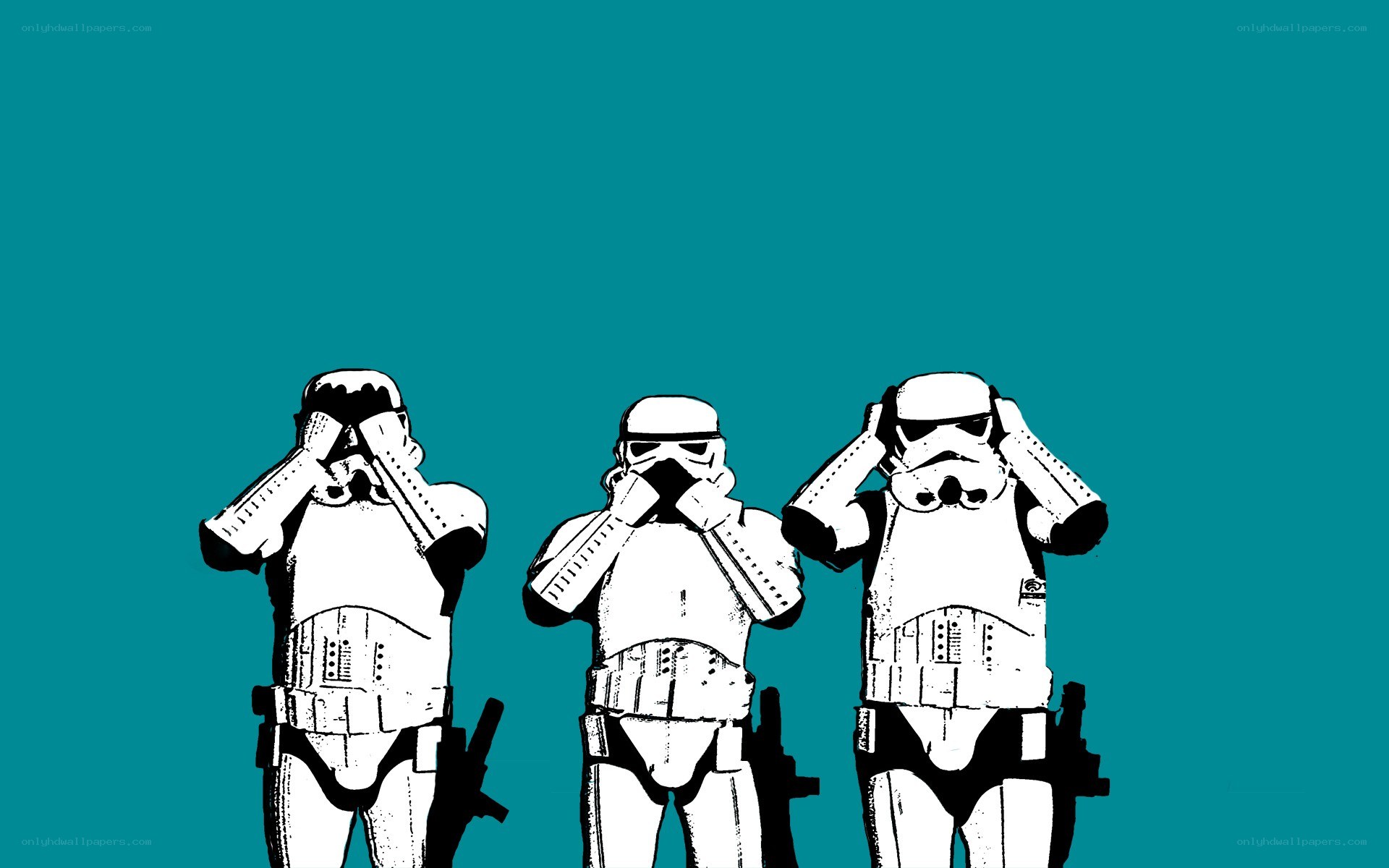 Three stormtroopers covering senses