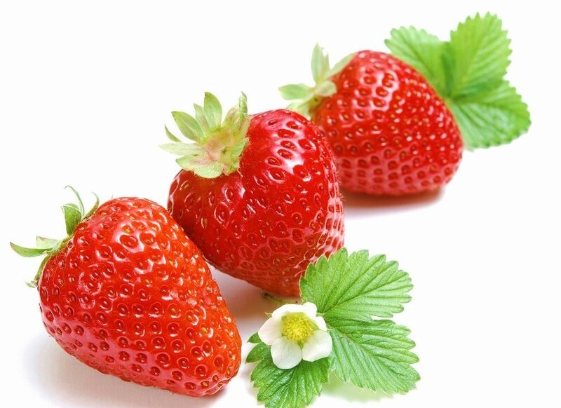 Three Strawberries with Leaves